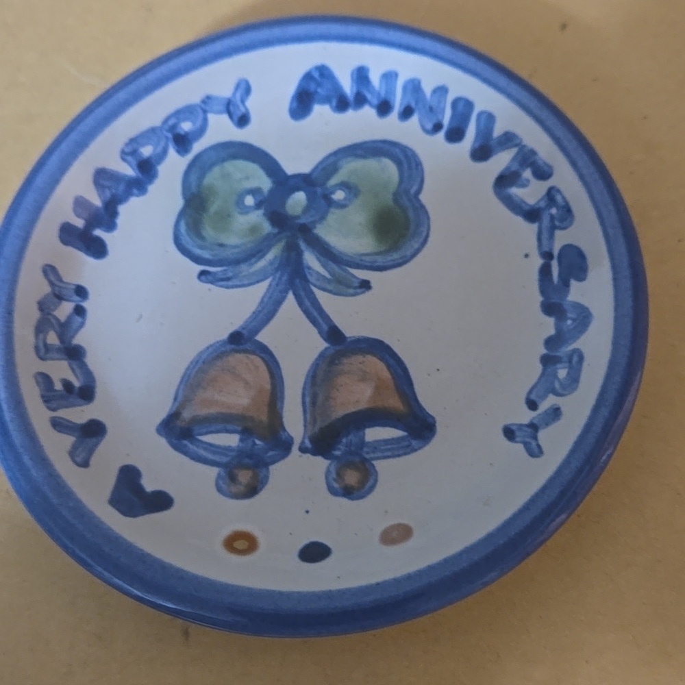 M. A. Hadley Blue Ceramic Anniversary Mini Plate Coaster 4.25 Inches